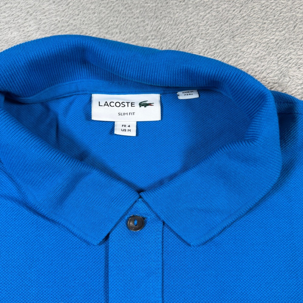 Lacoste Pique Polo Shirt Mens Medium Blue Slim Fit Short Sleeve Preppy Classic - Picture 4 of 7